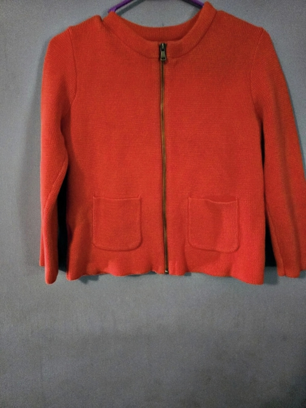 LOFT Orange Cotton Knit Full Zip Cardigan with Pockets